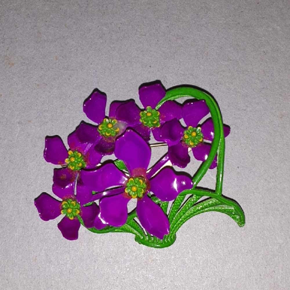 Vintage Floral Purple Enamel Flower Brooch